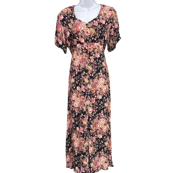 Broadway Star Vintage Floral Rayon Maxi Dress Boho Cottagecore Romantic Grunge - Picture 1 of 6